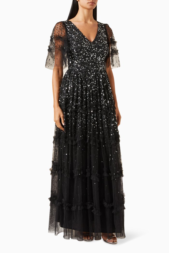 

Sequin-embellished Maxi Dress, Black
