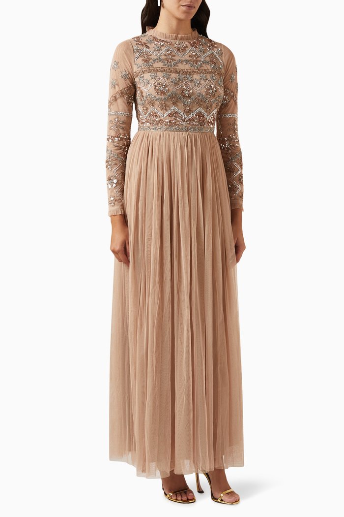 

Delicate Sequin Maxi Dress in Tulle, Neutral
