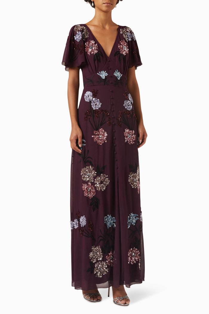 

Floral Sequin-embellished Maxi Dress, Purple