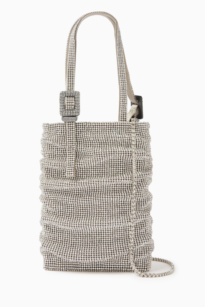 Small Lollo La Petite Top-handle Bag in Crystal Mesh, Silver