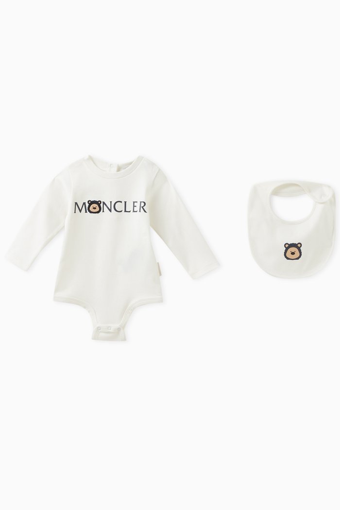 Logo Romper & Bib Set in Cotton Interlock, White