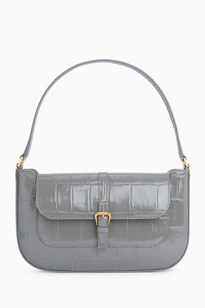 

Miranda Shoulder Bag in Croc-embossed Leather, Grey
