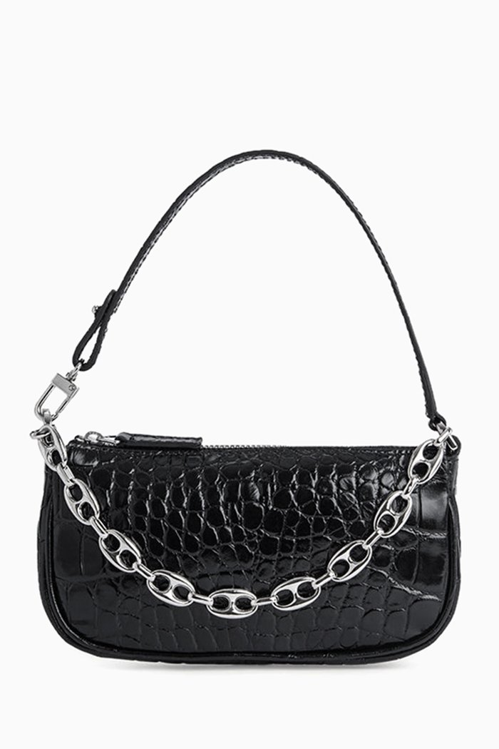 

Mini Rachel Bag in Croc-embossed Leather, Black