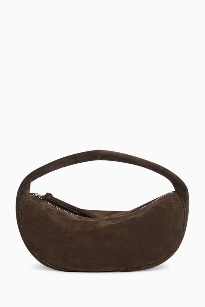 

Small Cush Top Handle Bag in Suede Leather, Brown