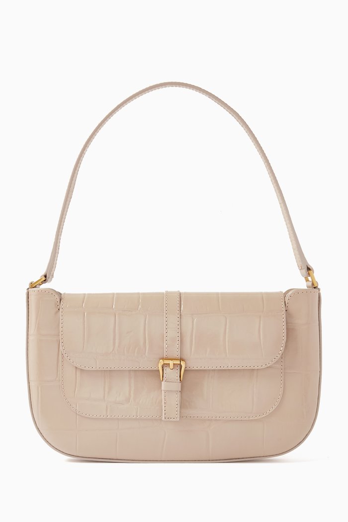 

Small Miranda Shoulder Bag in Croc-embossed Leather, Neutral