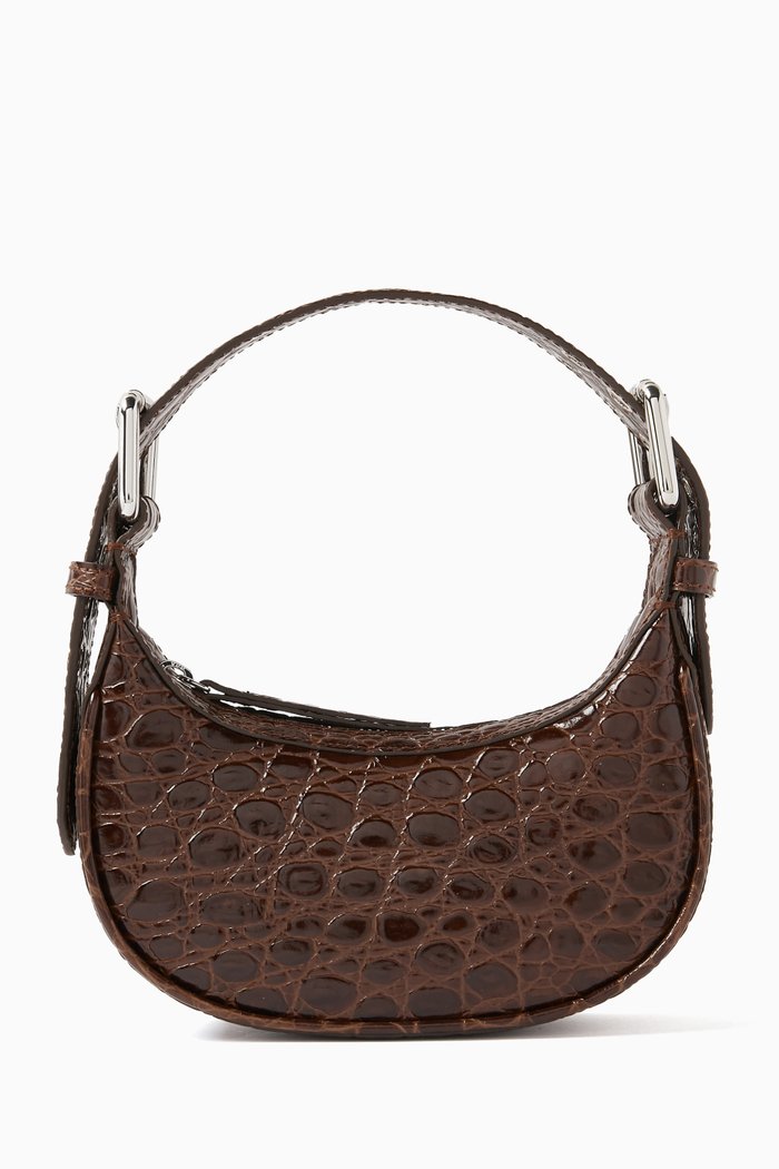 

Mini Soho Shoulder Bag in Croc-embossed Leather, Brown
