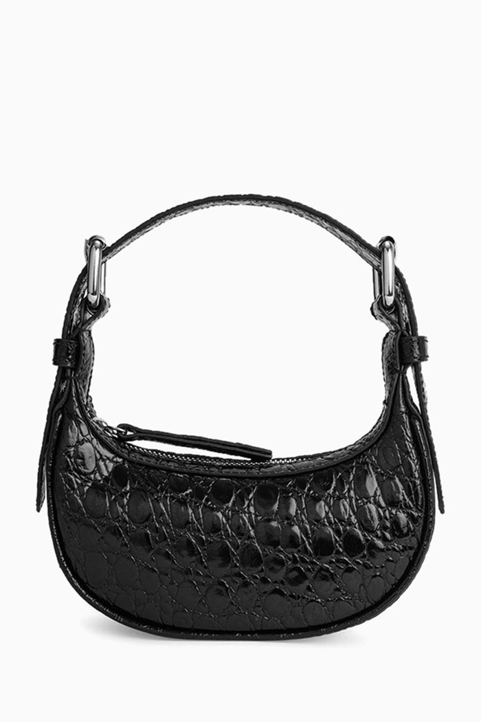 

Mini Soho Shoulder Bag in Croc-embossed Leather, Black