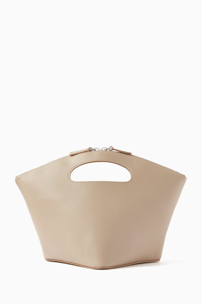 

Rubik Box Top Handle Bag in Calf Leather, Neutral