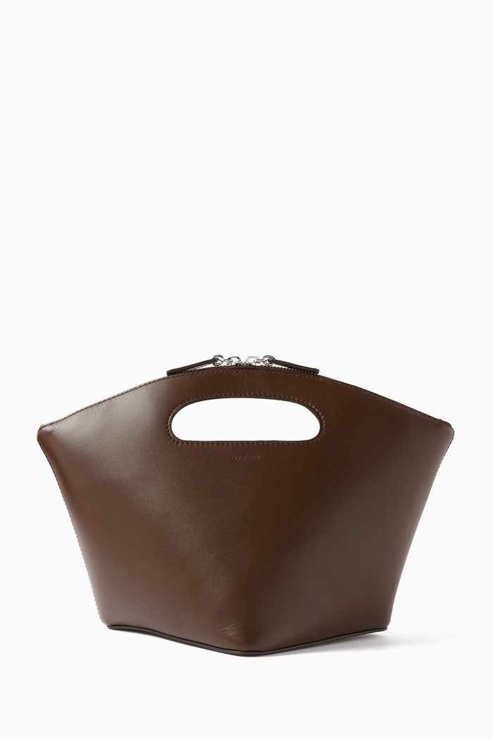 

Small Rubik Box Top Handle Bag in Calf Leather, Brown