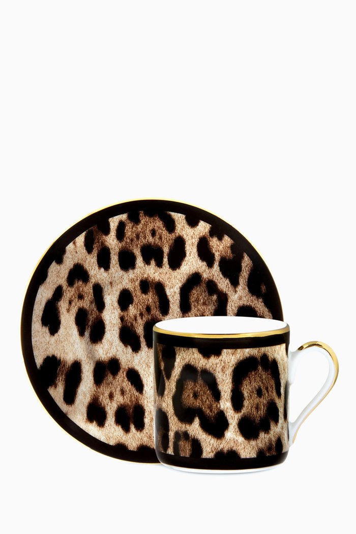 

All-over Leopard Espresso Set in Porcelain, Black