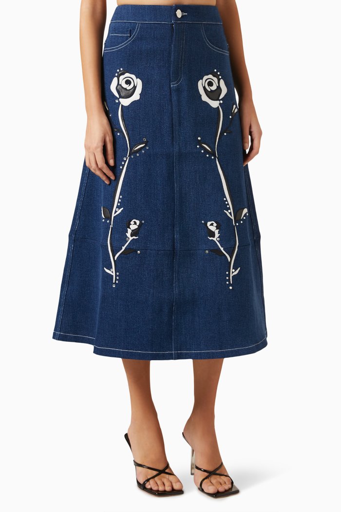 

American Beauty Midi Skirt in Denim, Blue