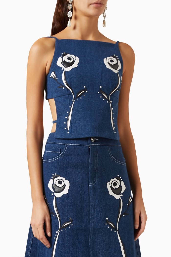 

American Beauty Leo Top in Denim, Blue