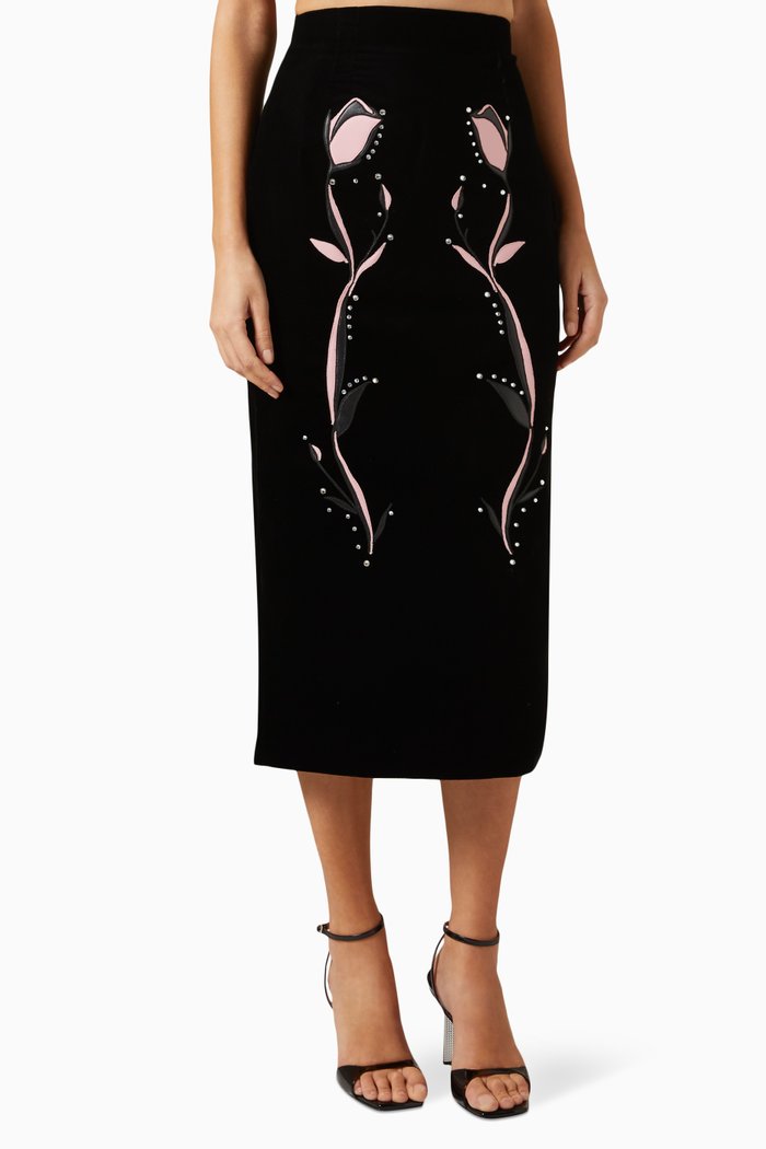 

Inverted Tulip Midi Skirt in Velvet, Multicolour