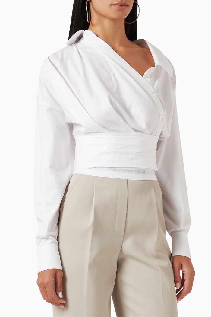 

Wrap Front Shirt in Cotton, White
