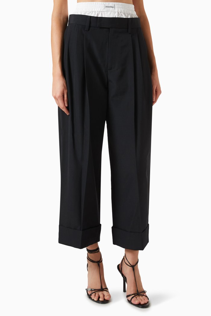

Layered Tailored Pants in Wool-blend, Black