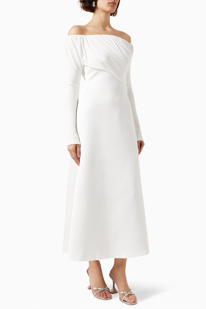 

Laline Off-shoulder Midi Dress in Jersey-knit Silk, White