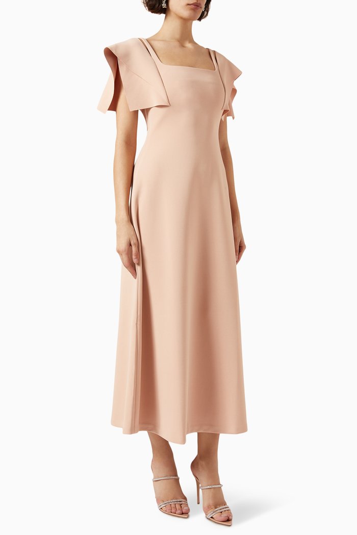 

Square-neck Midi Dress in Stretch-jersey, Pink