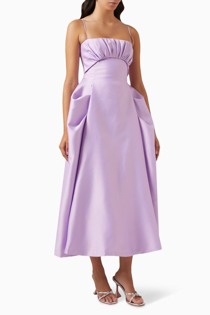 

Structured Midi Dress in Silk, Purple