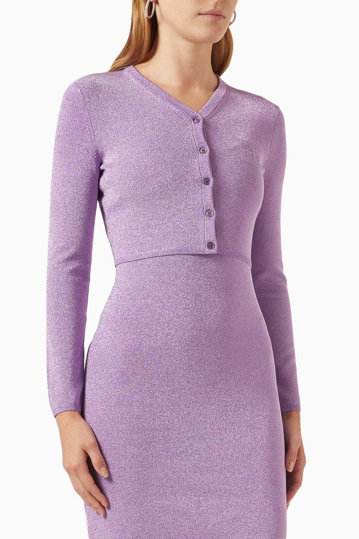 

Cropped Metallic Sweater in Knit, Purple