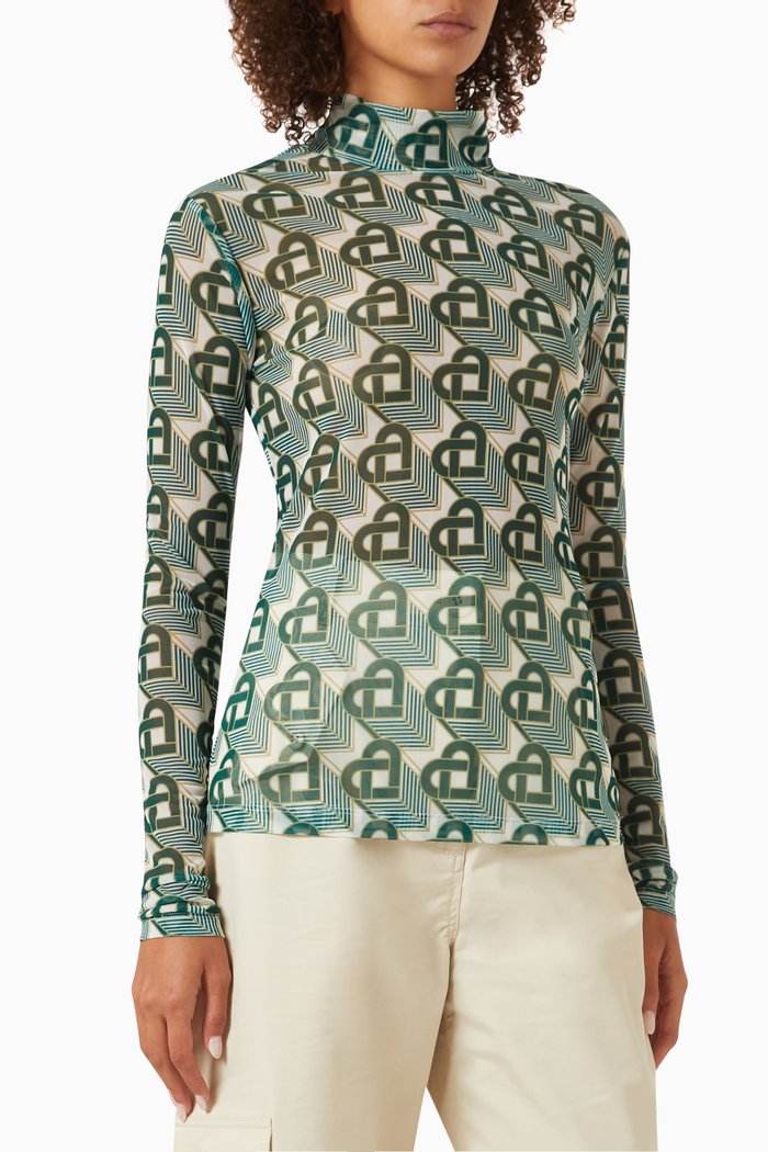 Heart Monogram Printed Top in Mesh, Multicolour