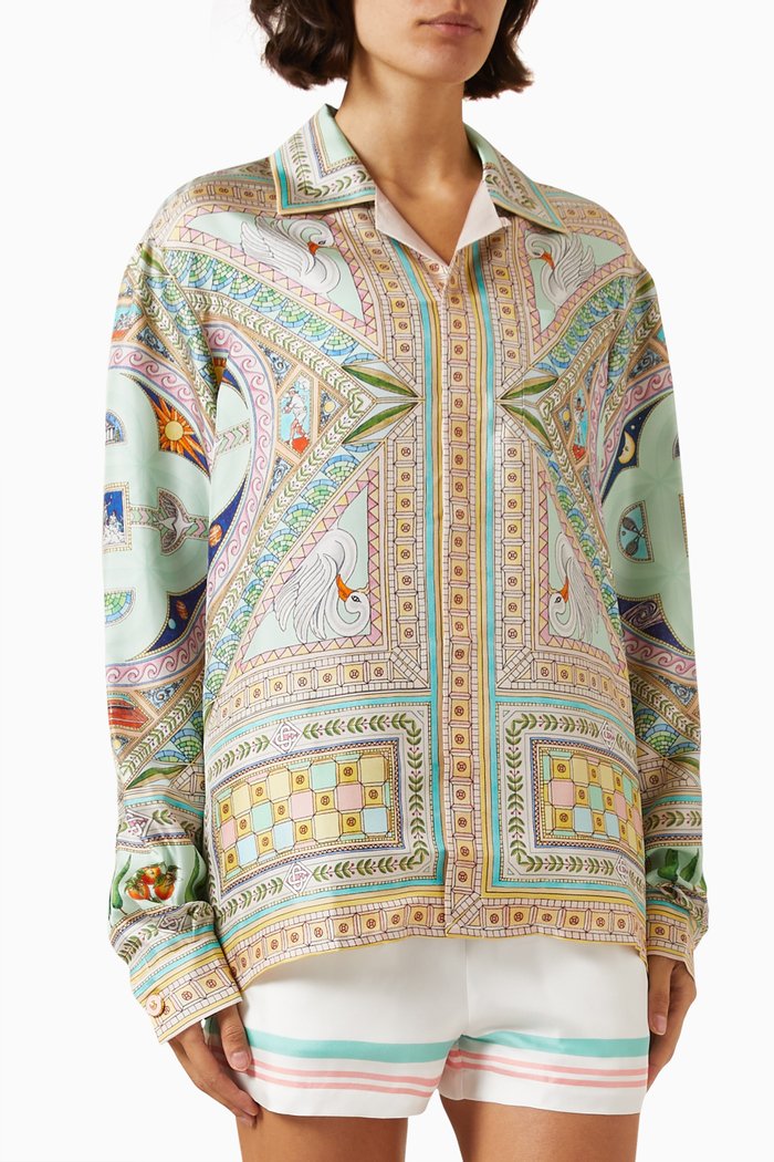 

Le Labyrinth Cuban Shirt in Silk-twill, Multicolour