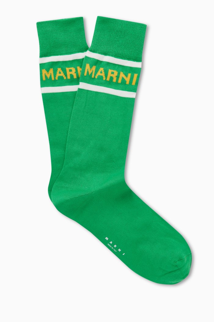 

Logo Socks in Cotton-blend Knit, Green