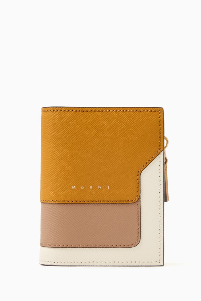 

Colour-block Billfold Zip Wallet in Leather, Multicolour