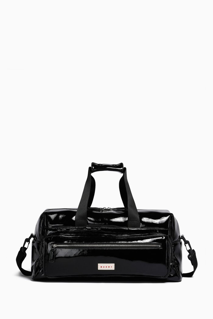 

Voyager Duffle Bag in Faux Patent Leather, Black