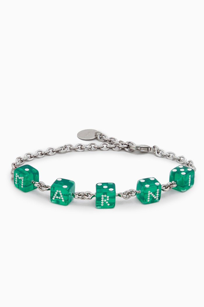 

Dice Charm Bracelet in Silver Brass, Green