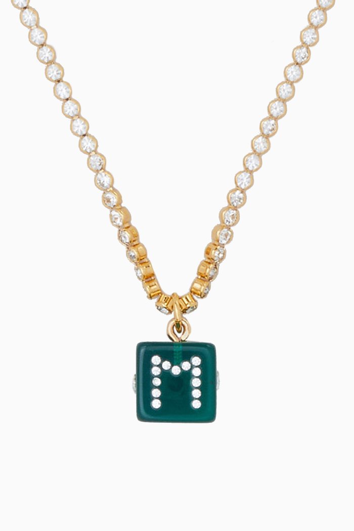 

Rhinestone Dice Charm Necklace in Gold-tone Brass, Green
