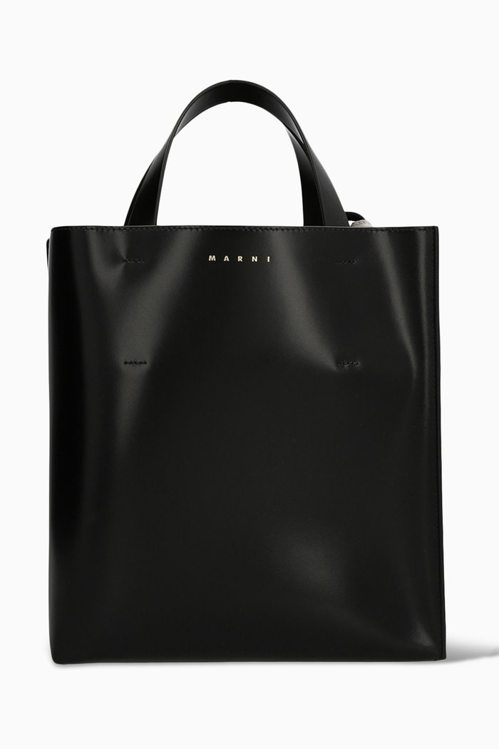

Small Museo Tote Bag in Smooth Leather, Black