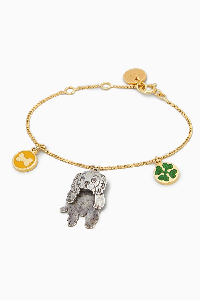 

Dog & Four-leaf Clover Charm Bracelet in Gold-tone Brass, Multicolour
