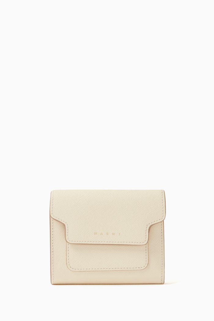 

Flap Wallet in Saffiano Leather, White