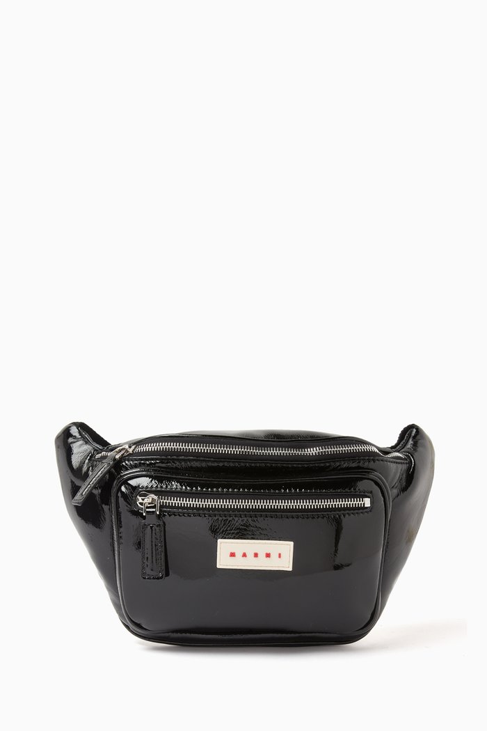 

Logo Bumbag in Faux Patent Leather, Black