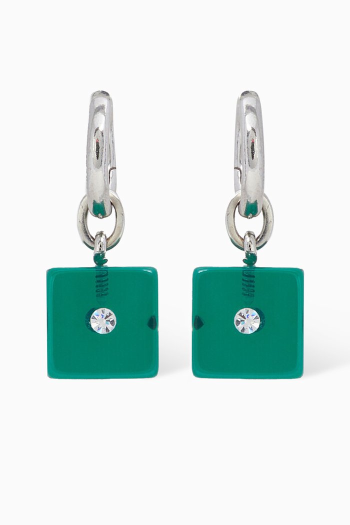 

Resin Dice Charm Earrings in Brass, Green