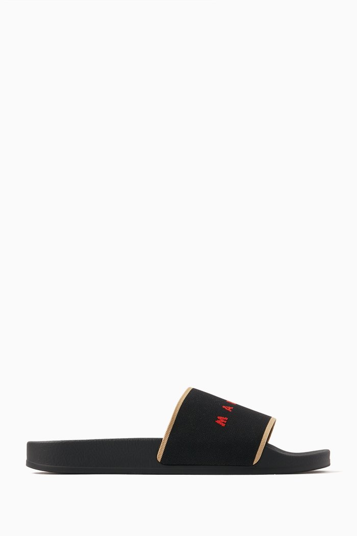 Logo Print Pool Slides in Jacquard, Multicolour