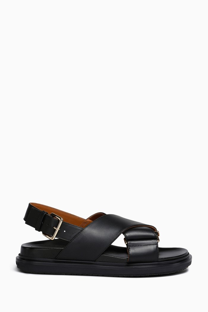 

Fussbett Criss-cross Sandals in Leather, Black