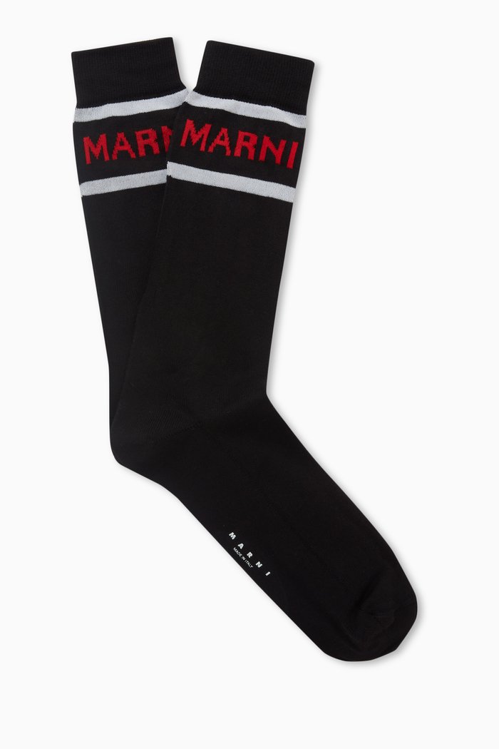 

Logo Socks in Cotton-blend Knit, Black