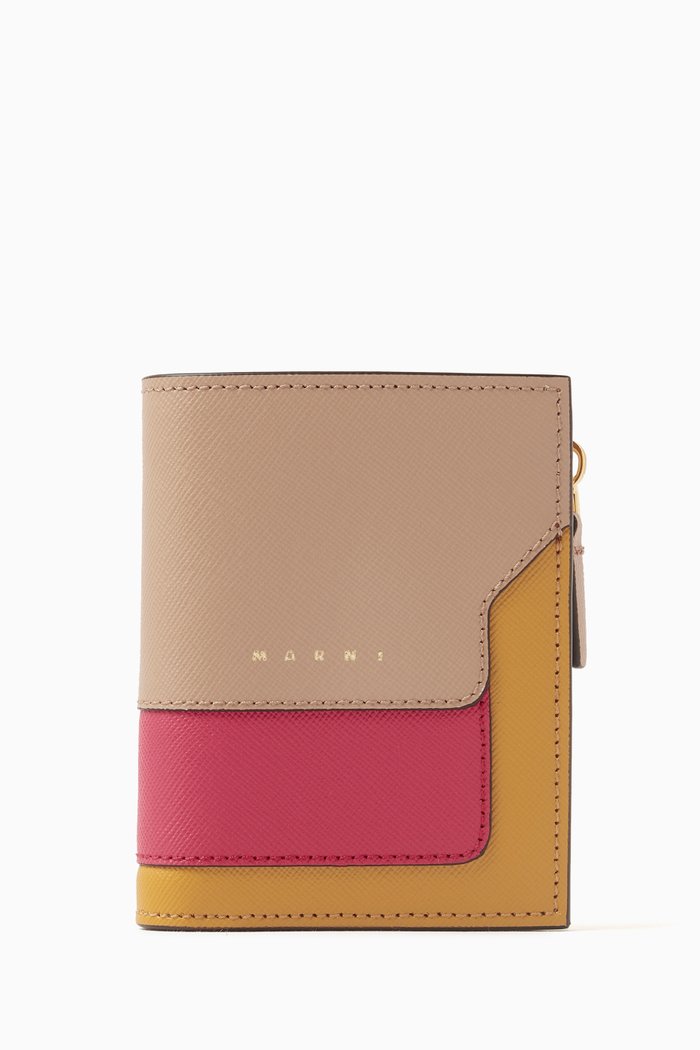 

Colour-block Billfold Zip Wallet in Leather, Multicolour