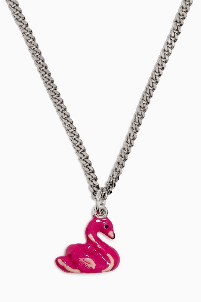 

Swan Charm Necklace in Brass, Red