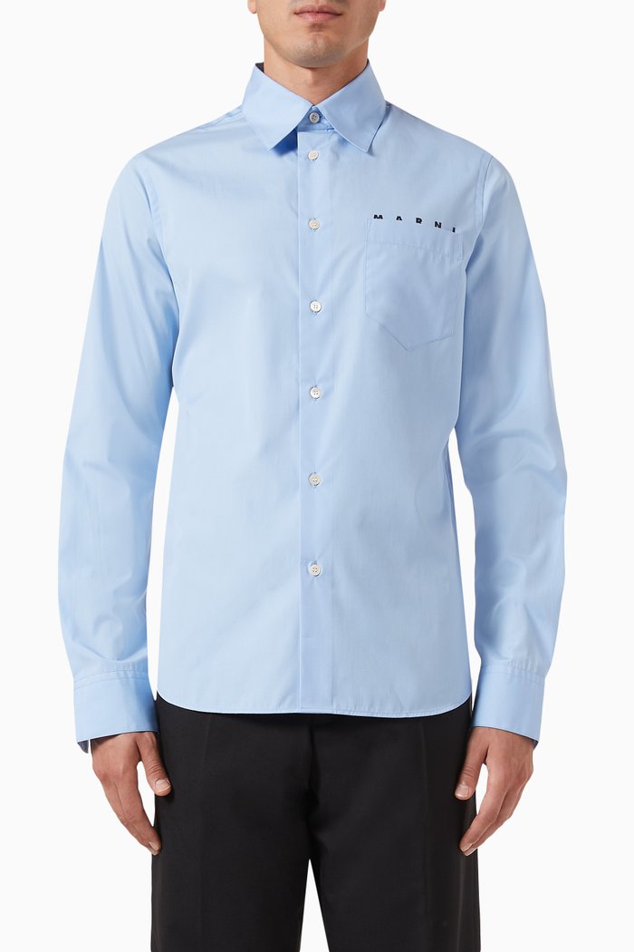 

Logo Shirt in Cotton Poplin, Blue