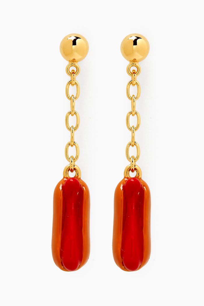 

Hot Dog Enamel Drop Earrings in Gold-tone Metal, Multicolour