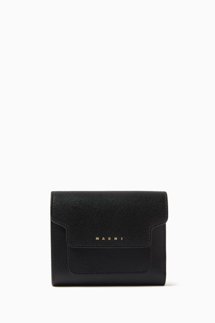

Flap Wallet in Saffiano Leather, Black