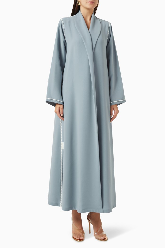 

Pearl-trim Zainah-cut Abaya, Grey