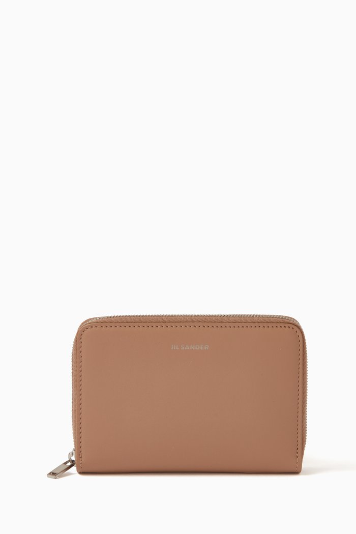 

Zip-around Wallet in Calf Leather, Neutral