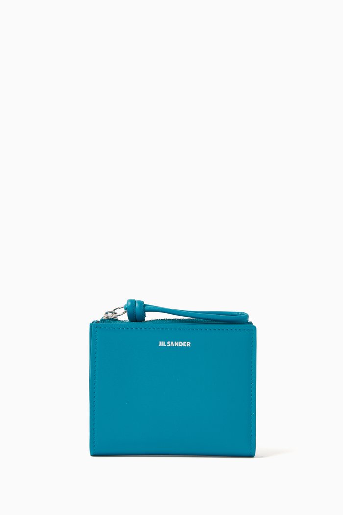 Mini Giro French Wallet in Smooth Leather, Blue