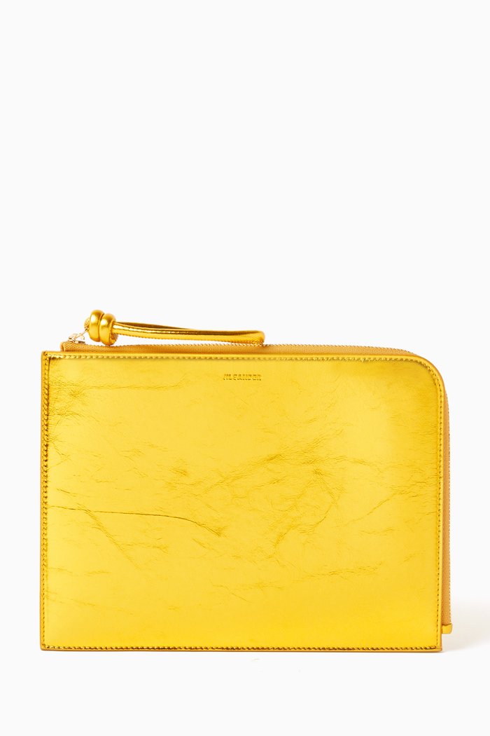 Large Giro Envelope Wallet in Laminated Leather, Orange