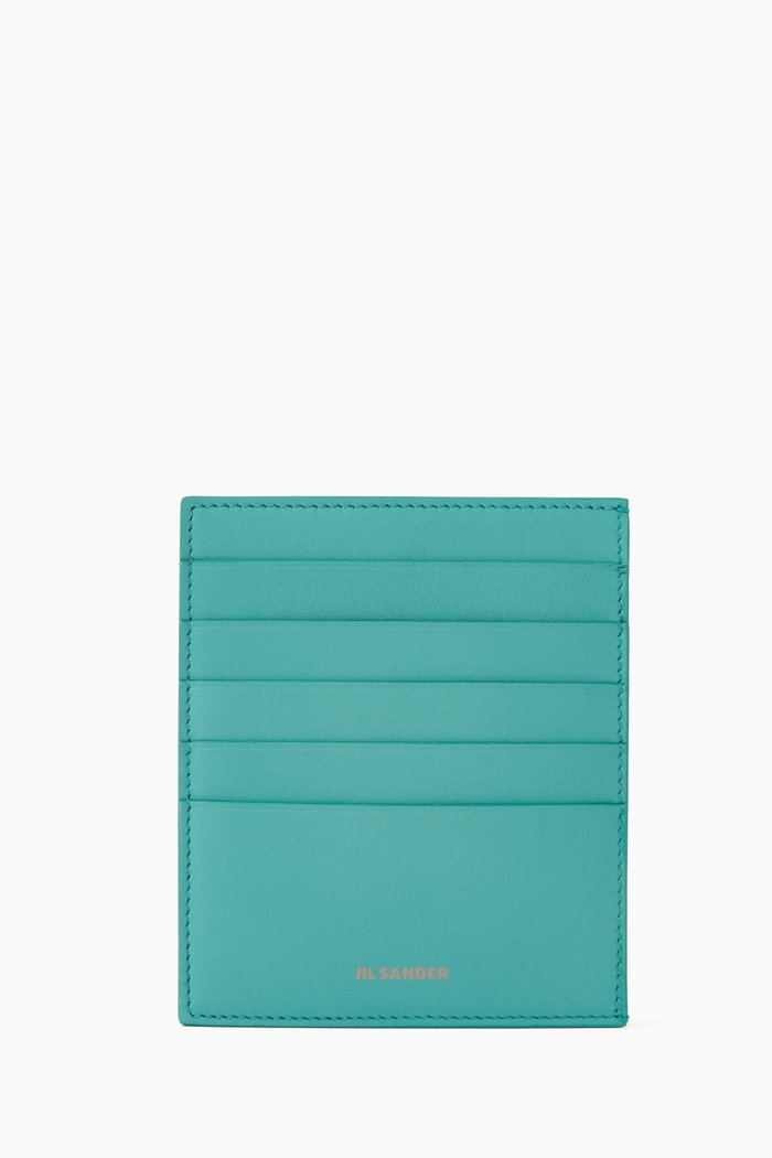

Vertical Card Holder in Calf Leather, Blue