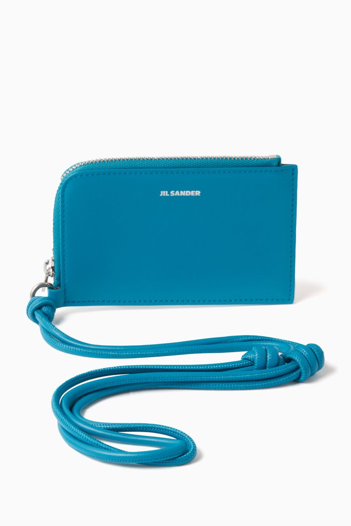 

Envelope Necklace Card Holder in Leather, Blue