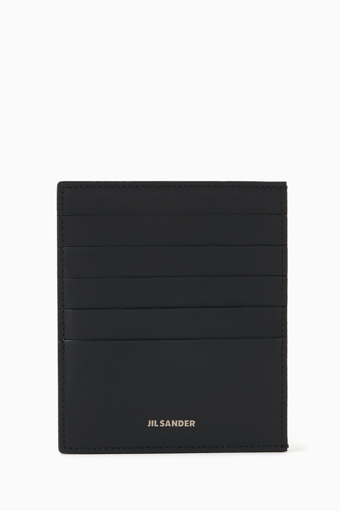 Vertical Card Holder in Calf Leather, Black